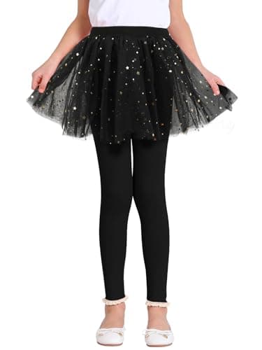 SPFAS Girls Leggings with Skirt Kids Tulle Skirt with Sparkling Stars Pants Toddler Footless Leggings 1-8 Years