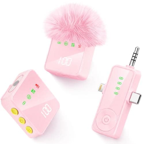 Gicorino Wireless Lavalier Microphone for iPhone Android Camera iPad - Pink