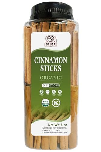 52USA Organic Cinnamon, 100% Raw, Non-GMO, Kosher Certified, Pure & Fresh Cinnamon, Perfect for Baking, Cooking & Beverages, 8 oz Jar