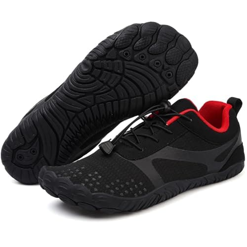 MAYZOOM Barefoot Shoes Men Wide Toe Box Zero Drop Toe Shoes Non-Slip Gym Workout Minimalist Weightlifting Cross-Lightweight BreathableTrainer Running Hiking Grounded Footwea BlackRed