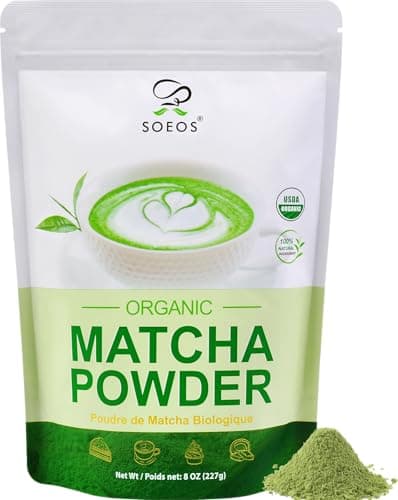 Soeos Organic Matcha Powder 8 oz (227g) – Japanese Culinary Grade, Fine Ground for Lattes, Smoothies, Baking, and Cooking