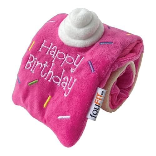 fouFIT Hide n Seek Birthday Roll Cake Plush Nosework Toy for Dogs, Pink, Large
