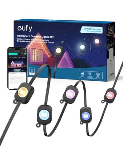 Anker eufy Permanent Outdoor Lights E22, 100 ft with 60 Triple-LED Lights | Smart RGBWW for Christmas, Daily and Holiday, Up to IP67 Rated, AI Light Themes for Christmas Decorations, Work with eufyCams