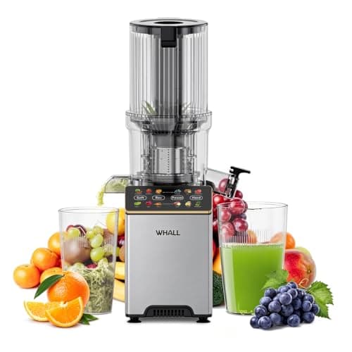 WHALL Touch Screen Juicer Machines, Cold Press Juicer with Large Feed Chute | Stainless Steel Masticating Juicers, Anti-clog, Easy to Clean, Vegetable & Fruit, High Juice Yield, 2 Speed Modes, Silver