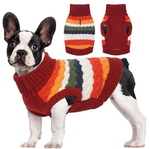 Kuoser Dog Sweater, Warm Dog Sweaters for Small Dogs Pet Christmas Outfit, Soft Puppy Holiday Sweater with Harness Hole Thermal Pet Winter Clothes Doggy Pullover Jumper for Dogs Boy Girl, Red S