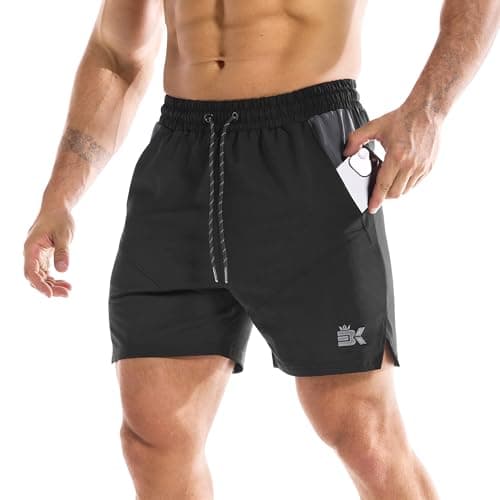 BROKIG Men's Gym Shorts Running 5" Workout Athletic Sport Short,L Black