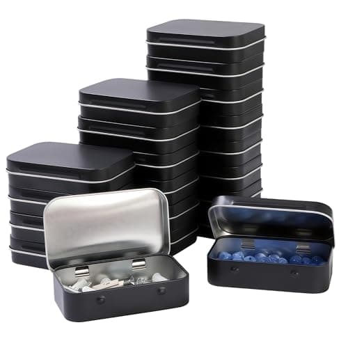 LJY 20 Black Metal Hinge Tin Box Containers, 95 x 60 x 22 mm | Sort dry craft components, samples, hardware and small parts by order, workstation or batch