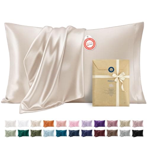 Bedsure Satin Pillow Cases Queen - Similar to Silk Pillowcase 2 Pack Beige | Silky Pillow Cases, Decorative Covers, For Hair Skin, Envelope Closure, Gifts for Women Men, 20" x 30"