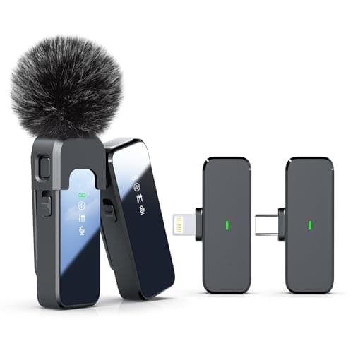 Wireless Lavalier Microphone for iPhone Android PC with Noise Cancellation, 100ft Transmission, 18H Battery Life, Lightning & USB Type-C Wireless Lapel Microphone for Video Recording, Vlog, Streaming