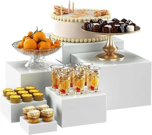 Buffet Risers-6 dimensions -3"+4"+5"+6"+7"+8" White Acrylic Food Risers, Dessert Table Display Set for Party Buffet Table, Acrylic Display Stands for Catering Dessert Jewelry Figures Show Wedding