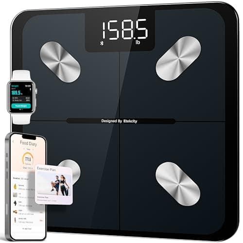 Etekcity Smart Scale for Body Weight, Body Fat and BMI, 400lb Black | Bluetooth Electronic Body Analyzer Machine, LED Display and Tempered Glass, Offers Accurate Body Composition Tracking
