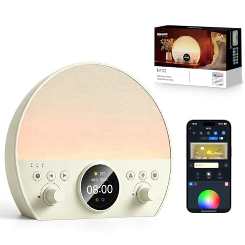 NEEWER NF03 Sunrise Alarm Clock Smart Wake Up Light, AI App Control, Timer | RGB IC W 2700K-6500K Night Reading Lamp, White Noise Sound Machine, Bluetooth Speaker, Compatible with Google Assistant Alexa