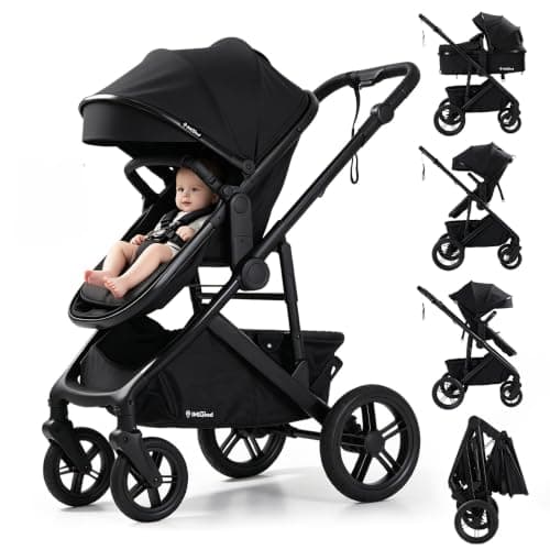 IMLoved BabyGo 4-in-1 Convertible Baby Stroller & Bassinet System (Black)
