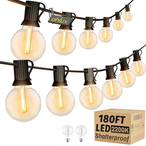 Outdoor String Lights 180FT, G40 Globe LED Patio Lights with 82 Dimmable Plastic Bulbs 2 Spare, 2200K Waterproof Connectable Hanging Lights for Backyard, Porch, Cafe, Party Decor, E12 Socket Base