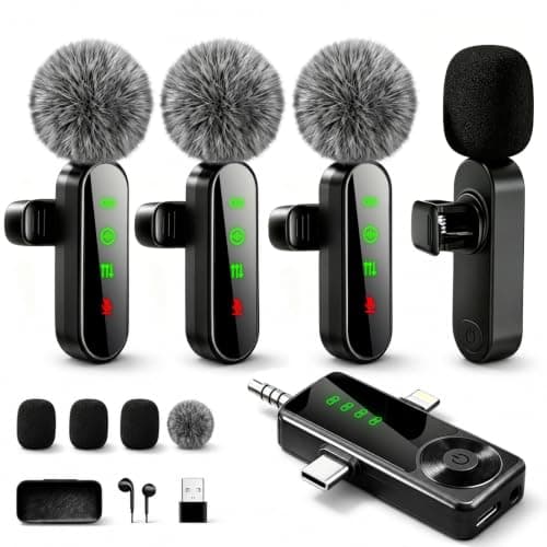 Gicorino 4 Packs Wireless Lavalier Microphone for iPhone Android Camera