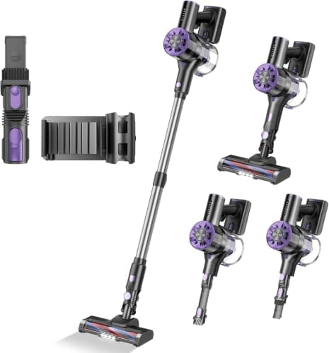 Cordless Vacuum Cleaner for Home, 80,000PRM Powerful 4 in 1 Lightweight Stick Vacuum with 2 Adjustable Suctions, Max 40 Mins Runtime, 2600mAh Rechargeable Vacuums (Indigo Purple)