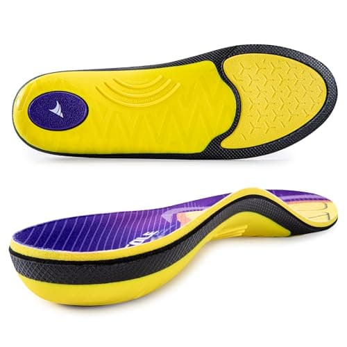 VALSOLE Heavy Duty Support Pain Relief Orthotics - 250+ lbs Plantar Fasciitis High Arch Support Insoles for Men Women, Flat Feet Orthotic Insert, Work Boot Shoe Insole（Yellow & Purple）