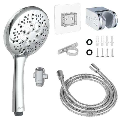 RV Shower Head with 60“ Stainless Steel Hose, High Pressure Camper Shower Head with Water Pause Switch, 7 Mode, Easy Install, Chrome-Upgrade for Campers & Trailers