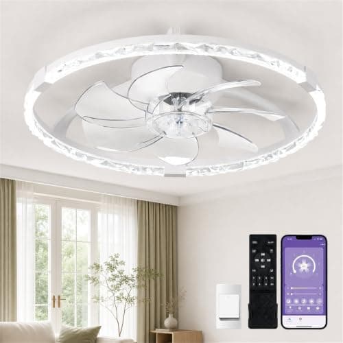 Lujeet 19.7 Inch Flush Mount Ceiling Fan with Light, Ceiling Fan with Lights and Remote, 3840LM, 3CCT Dimmable, Quiet Reversible Motor for Living Room and Kids' Room White