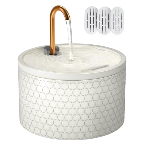 MISFANS Ceramic Cat Water Fountain, 2.1L/71oz, Honeycomb-Embossed Design