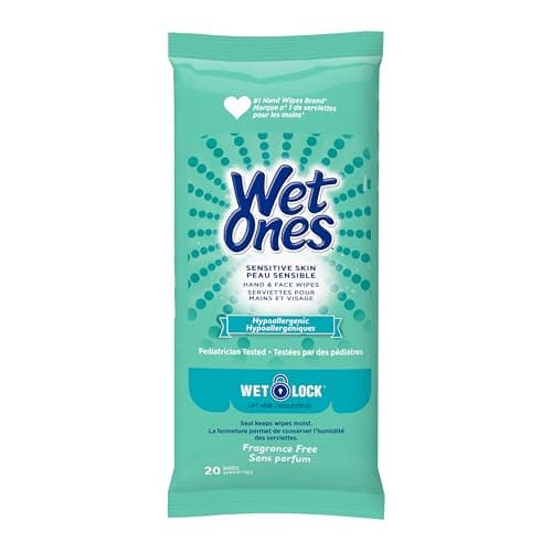 Wet Ones Sensitive Skin Hand Wipes, Unscented, Alcohol-Free Wet Wipes, 20 Count (Pack of 10)