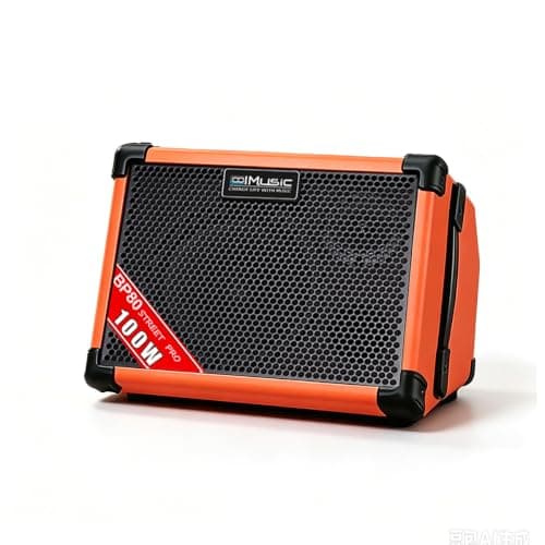 Coolmusic BP80 Battery Powered Acoustic Guitar Amplifier- Portable Bluetooth Speaker 100W, 6 Inputs,3 Band EQ,Orange