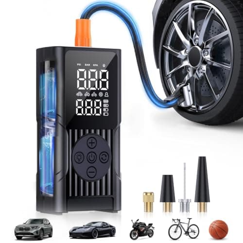 Hafuloky Tire Inflator Portable Air Compressor - 150PSI Faster Electric Air Pump with Digital Gauge & Auto Shut Off, 3X Faster Cordless Air Compressor for Car, Motor, Bike, Ball