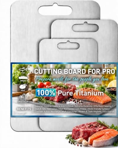 100% Pure Titanium Cutting Board Set of 3, Non-Toxic, Dishwasher Safe | Titanium Cutting Boards for Kitchen, Double-Sided Food Grade Cutting Board for Meat, Veggies & Charcuterie, Hygiene Durable