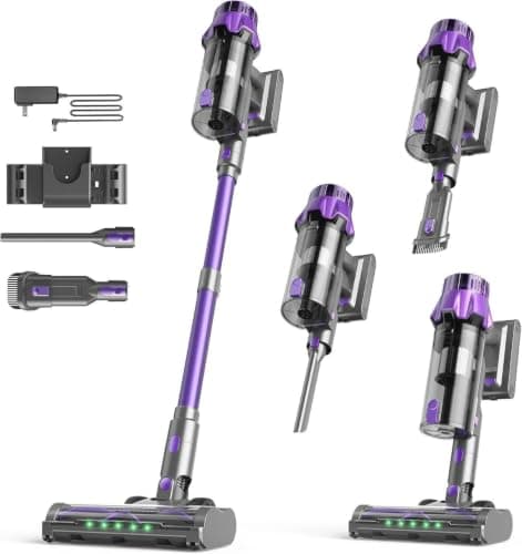Cordless Vacuum Cleaner for Home, 55Kpa Suction, Up to 70-Min Runtime | 600W Bushless Motor, Self-Standing, Touch Screen, 1.8L Dust Cup, Anti-tangle Vacuum Cleaners for Pet Hair, Carpet, Hard Floor