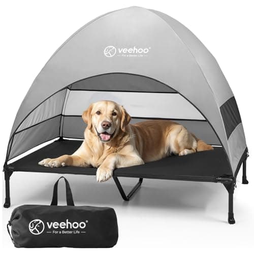 Veehoo XL Outdoor Dog Bed with Canopy for Camping Beach, 125 x 83 cm
