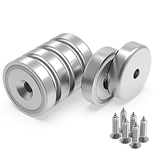 AntMag Neodymium Round Base Cup Magnets 70lbs Pulling Force 1.25"(32mm) Pack of 6 with Countersunk Hole,Mounting Screws,Strong,Industrial Strength Rare Earth Magnets for Home,Work