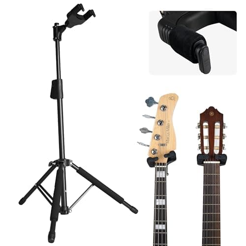 AROMA Bass Guitar Stand for Acoustic Electric Classical Guitars Foldable Auto-Lock Floor Stand