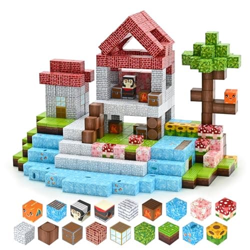 HOPFROG Magnetic Building Blocks, Creative Construction Toys with House, Tree, Character Figures, Toys Gift for 3 4 5 6 7 8 9 Years Old Girls Boys Kids
