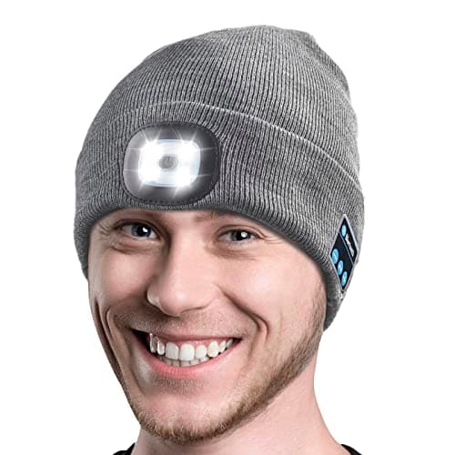 Ocatoma Unisex Toque Bluetooth LED Beanie Music Hat with Light,Gift Idea for Dad Boyfriend Him Teen Boys Gifts for Men Women Grey