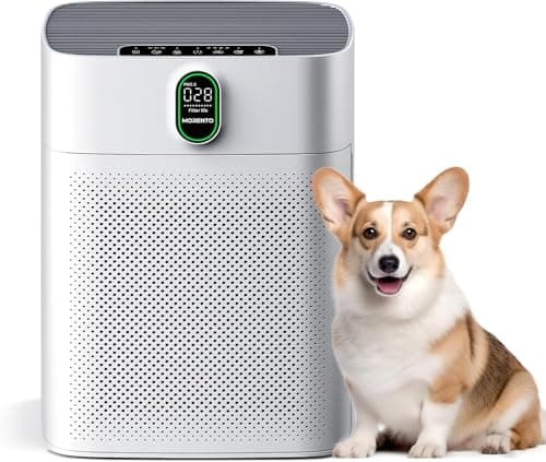 MORENTO Air Purifiers Large Room Bedroom Home Up to 1076 Sq Ft, White | HEPA Filter Remove Smoke, PM2.5 Air Quality Monitor, Double-sided Air Inlet for Pet Hair Odor, 24dB Sleep Mode, Timer, HY4866