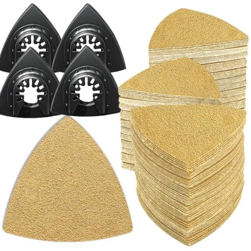 Gulrear 124PCS Multitool Sanding Pads for Oscillating Tool Sanding Attachments, Contains Triangle Sandpaper in a Variety of Grits, Detail Sanders for Woodworking, Metal and Other Surfaces