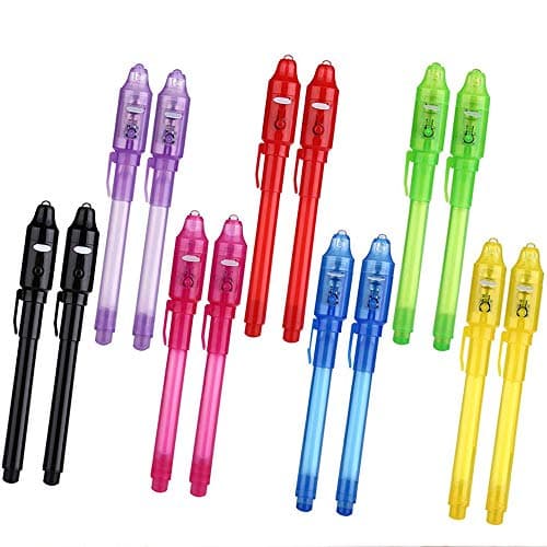 Invisible Ink Pens with UV Light for Kids Party Favors﻿,14 Secret Spy Gear | Washable Disappearing Ink,Secret Message,Treasure Hunts,Detective,Easter/Halloween/Christmas/Birthday Party Favours,Gift Bag