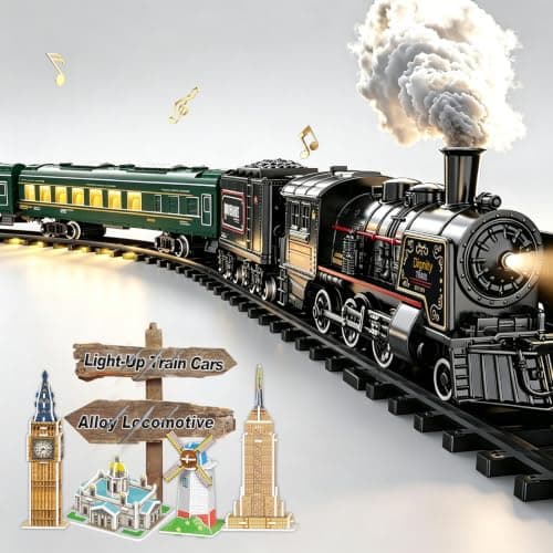 Electric Train Sets for Boys Girls Metal Alloy Christmas Trains Toys Steam Locomotive, Passenger Carriages, Tracks, Light & Sounds Birthday Gifts for Kids 3 4 5 6 7 8 + Years Old Green