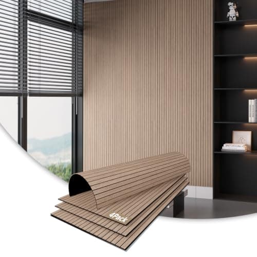 AKUMAX Flexible Wood Slat Acoustic Wall Panels, 4-Pack, 31 Sq Ft, Walnut