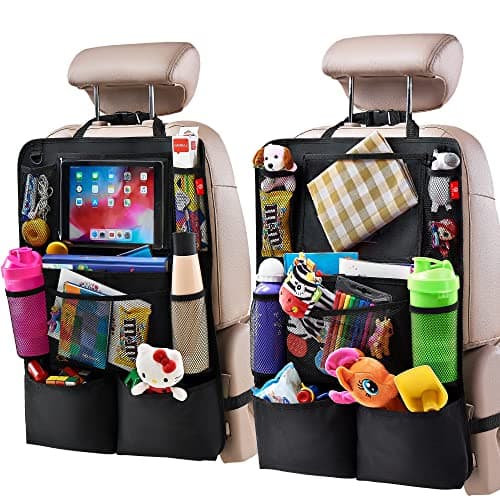 Helteko Backseat Car Organizer, Kick Mats Back Seat Protector with Touch Screen Tablet Holder, Back Seat Organizer for Kids with 9 Storage Pockets, Travel Accessories (2 Pack, Black)