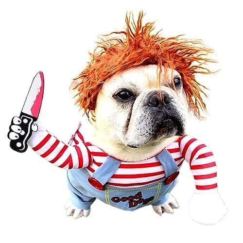 DELIFUR Pet Awful Dog Costume Deadly Doll Dog Costume Dog Funny Costume Halloween Cosplay Funny Costume for Small Medium Large Dogs (Deadly Doll, Small)