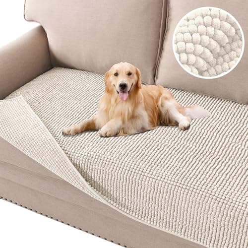 H.VERSAILTEX Plush Sofa Cover 3 Seater Chenille Dog Bed Cover Anti Slip Couch Covers Sofa 3 Seat Furniture Protector for Dog, Pet, Cat (35" x 82", Ivory)