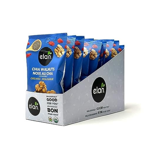 Elan Organic Chia Walnuts Grab & Go, 36g (Pack of 20), Individually Packaged, Non-GMO, Vegan, Gluten-Free, Superfood Infused Nuts (Chia Seeds, Goji Berry Powder, Himalayan Pink Salt)