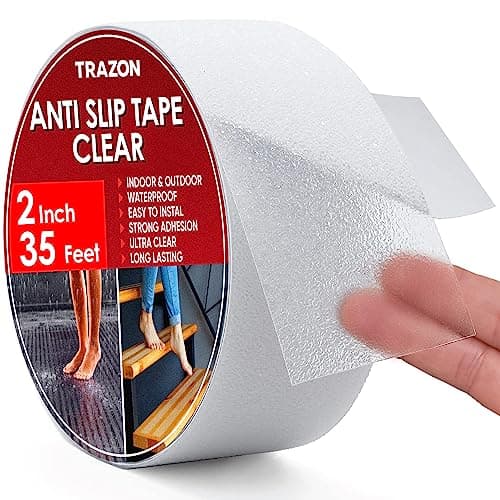Trazon Clear Anti Slip Tape, Waterproof Grip Tape for Stairs, 2 in x 35 Ft | Transparent non skid tread, indoor and outdoor, bathtub, shower floor, pool, tile, wood, concrete, metal, easy to cut