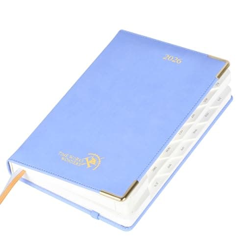 POPRUN 2026 Daily Planner (Jan - Dec), (A5 Size 5.75" x 8.5") One Page Per Day with Vegan Leather Hardcover Calendar - Agenda 2026 Hourly Appointment Book with Monthly Tabs, Inner Pocket - Cornflower