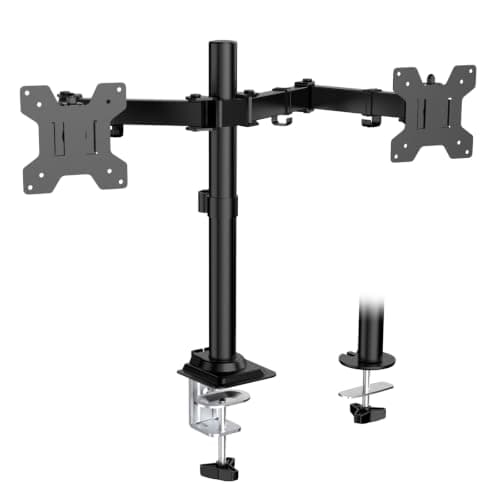 WALI Dual Monitor Arm for 13-27 Inch Screens (M002), Black | Monitor Arms for 2 Monitors up to 10 kg Each, Adjustable with Swivel Tilt Rotation, Ergonomic, Space Saving, VESA 75/100mm