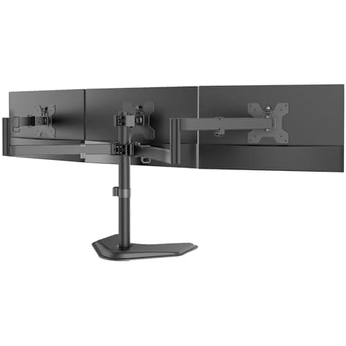 WALI Free Standing Triple Monitor Stand up to 27 Inch (MF003), Black | Triple Monitor Arm up to 10 kg Each, Adjustable with Swivel Tilt Rotation, Ergonomic, Space Saving, VESA 75/100mm