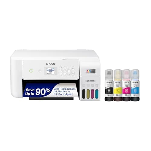 Epson EcoTank ET-2803 Wireless Color All-in-One Supertank Printer | Cartridge-free print, scan, copy; up to 10 ppm, borderless photo printing, AirPrint; ideal for home and everyday use