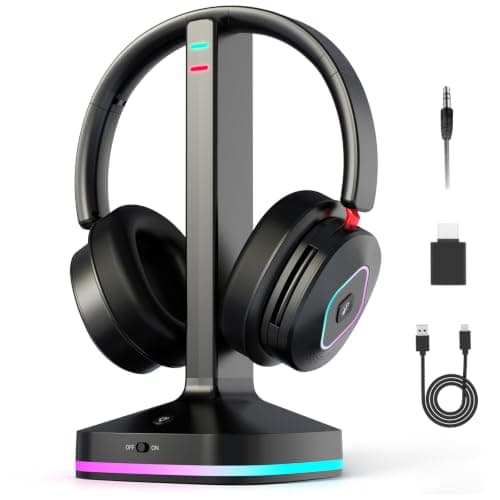 Earbay Wireless Gaming Headset with Microphone, Bluetooth 6.0 & 2.4GHz Gaming Headphones, Over-Ear Headset with Mic for for PS4/PS5, Xbox, Switch, PC, Noise Cancelling Mic, RGB Charging Dock