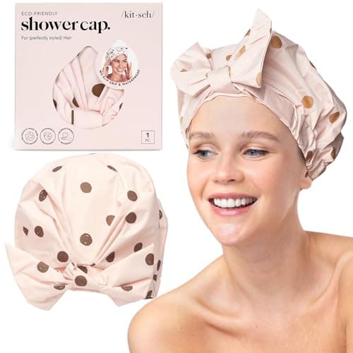 Kitsch Luxury Large Shower Cap for Women - Blush Dot | Shower Caps for Women Reusable Waterproof - Non-slip, Comfortable Quick-dry Hair Shower Cap for All Hair Types